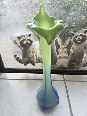Vintage Jack in the Pulpit/Calla Lily art glass vase Green And Blue