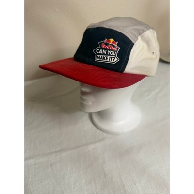 Red Bull Can You Make It? 5 Panel Camper Hat Colorblock Red Suede Bill Strapback