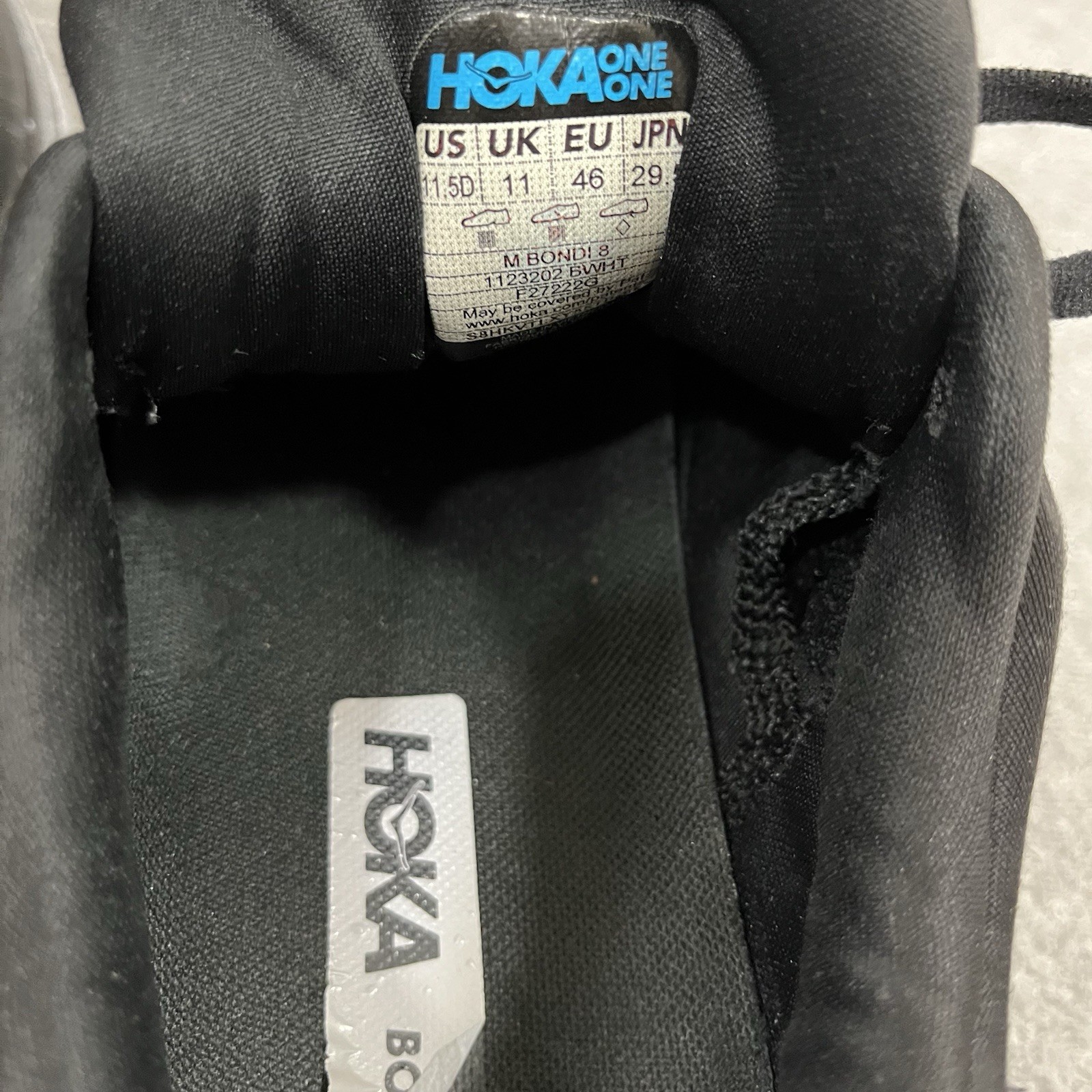 Hoka One One Bondi 8 Mens Black Running Sneaker 1123202 BWHT Sz 12.5 D thumbnail 8