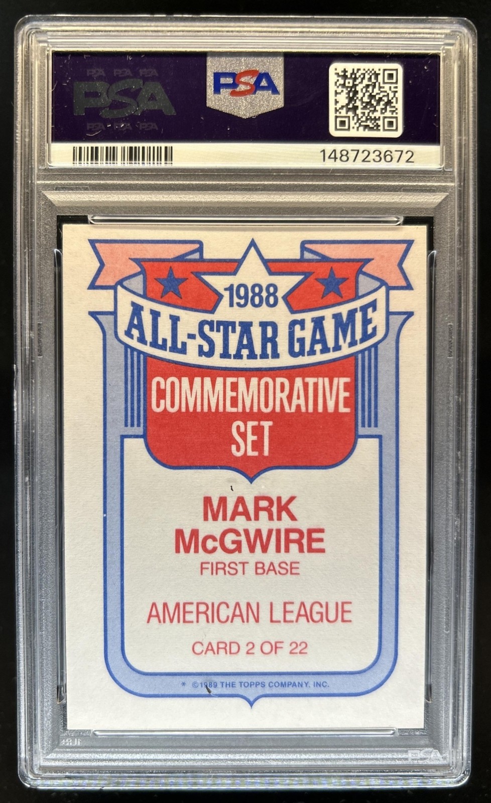 1989 Topps Glossy All Stars Mark McGwire #2 Athletics PSA 8 view 2