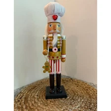Wooden holiday nutcracker figure: pastry chef with gingerbread, 15 in.