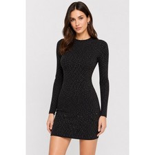 Alice + Olivia XS/TP Black Sparkle Beaded Long Sleeve Wool Dress