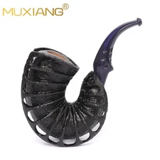 MUXIANG Rustic Freehand Tobacco Pipe Briar Wooden Carved Calabash Pipe Ebonite