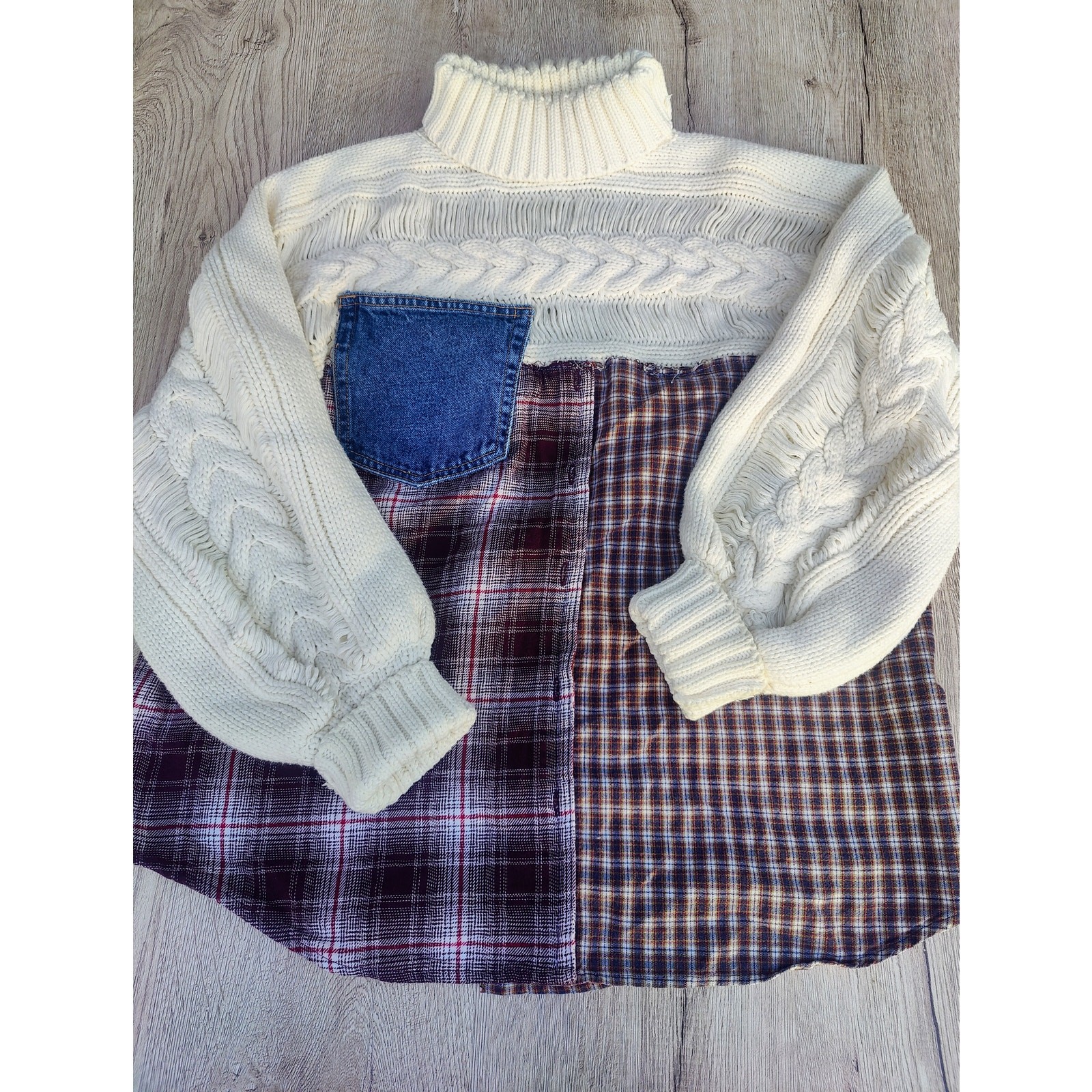 Handmade Upcycled Patchwork Turtleneck Sweater Ca… - image 1