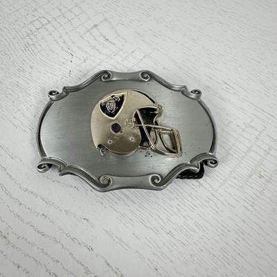 Vintage 1978 Oakland Raiders NFL Belt Buckle 3D Silver Raintree Trophy Helmet