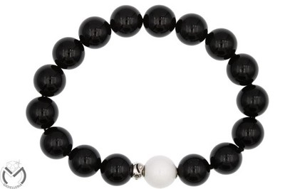 18kt White Gold 750 Black & White Agate Diamond Balls Bracelet-161/VE-