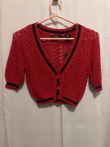 GEORGE GIRLS PATRIOTIC OPEN KNIT BUTTON FRONT SHRUG SIZE 10/12 NEW - Picture 3 of 12