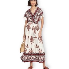 Knox Rose Red & Beige Floral Tiered Midi Dress Size XS