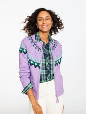 Cable Knit Cardigan - Fair Isle at Talbots, NWT 159, color PURPLE ROSE MULTI