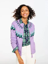 Cable Knit Cardigan - Fair Isle at Talbots, NWT $159, color PURPLE ROSE MULTI