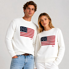 AUC POLO RALPH LAUREN American Flag White Knit Sweater Women's M USA