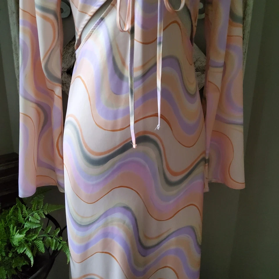 Новый Topshop атласный вырез миди платье в мрамор печать открытый галстук назад размер 4 - Изображение 4 из 4