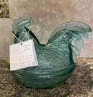 Vintage Fenton Glass Green Opalescent Rooster Box Pre-Owned Great Condition!