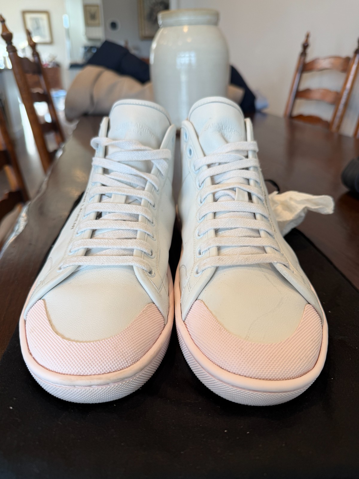 Authentic Saint Laurent SL/39 Mid Top Sneakers White Pink Sole Leather Size 42