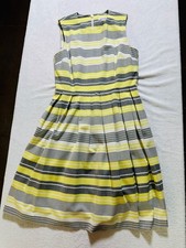 Calvin Klein Sleeveless Yellow and Gray Striped Pleated Fit and Flare Dress