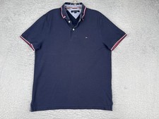 Tommy Hilfiger Polo Shirt Men Medium Blue Cotton Blend Short Sleeve Golf READ