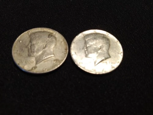 1964 Kennedy Half dollars 90% Silver  Qty 2 Circulated Good condx 2JFK-4