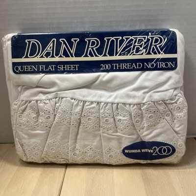 NEW Vintage 1985 Dan River Majestic Lace White Eyelet Queen Flat Sheet