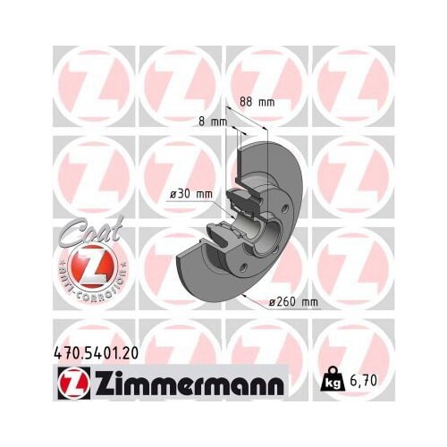 1X ZIMMERMANN Disco Freno Assale Posteriore Ø 260Mm Per RENAULT