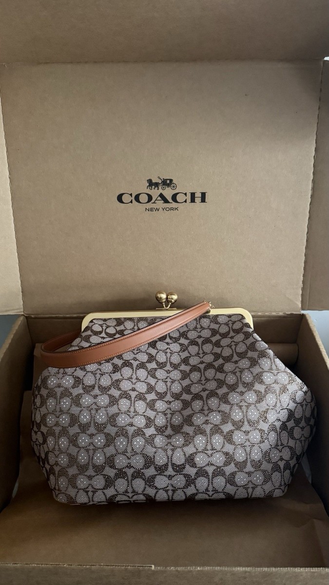 Coach Large Kisslock Frame Bag in Crystal Signature Jacquard | eBay