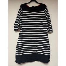 Talbots Striped Shift Dress Womens X Navy Blue White Excellent 3/4 Sleeve Cotton