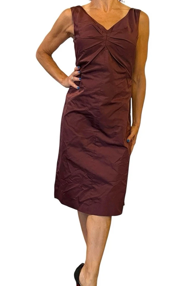 Vestido para mujer MARC JACOBS RUNWAY 4 borgoña seda tafetán sin mangas cuello en V Foto 3 de 4
