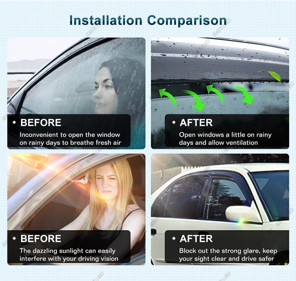 Para Honda Civic 2001-2005 sedán 4 puertas cinta en ventana visera ventilación sol lluvia Foto 4 de 4