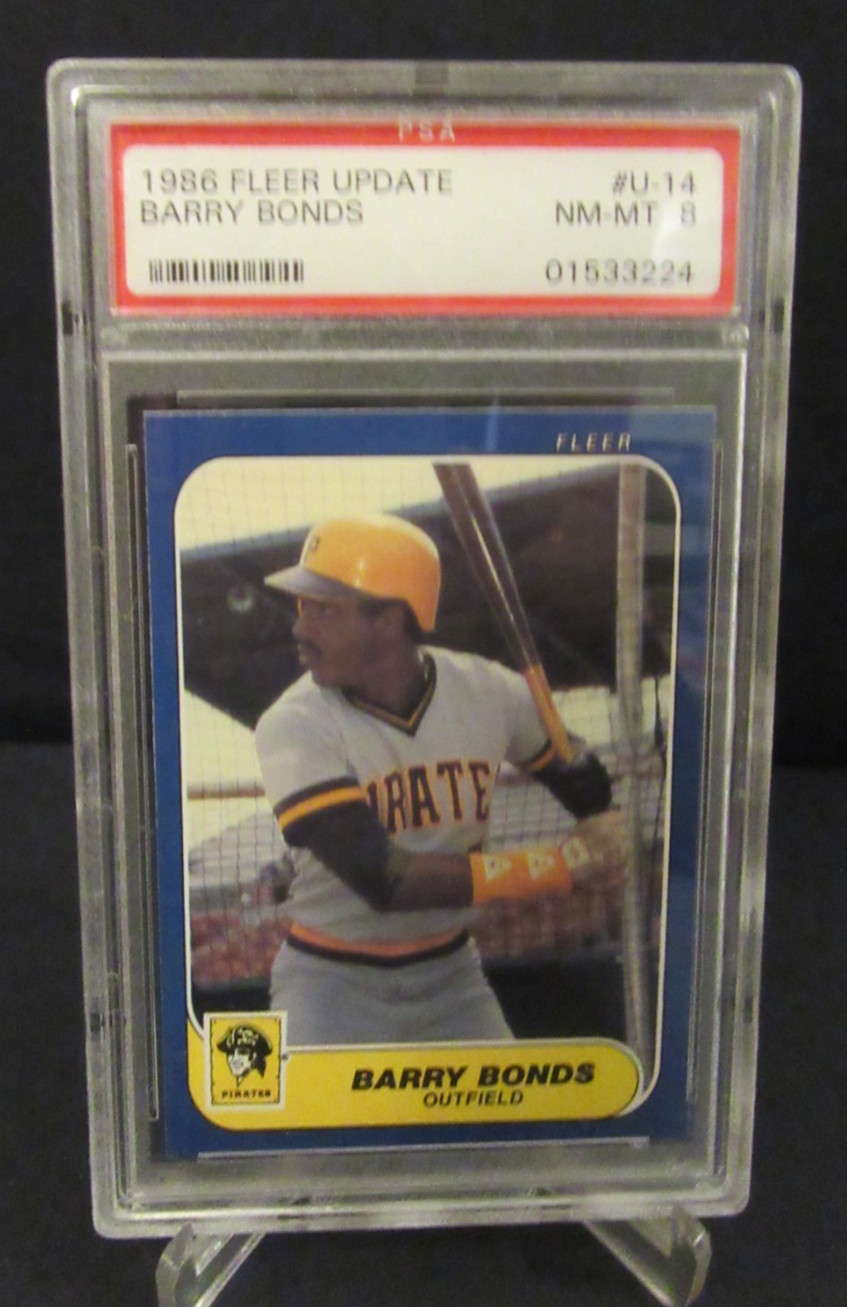 1986 Fleer Update #U-14 Barry Bonds PSA 8 NM-MT Pittsburgh Pirates Rookie Card view 4
