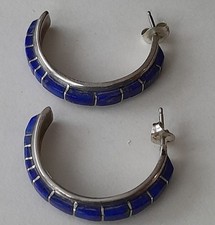 Vintage Native American Sterling And Lapis Signed Nastacio Earrings Zuni