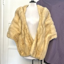Vintage 1940s Bullocks Pasadena Cream Mink Fur Capelet Stole Silk Lining Pockets