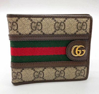 Gucci 597629 GG Supreme Sherry Line PVC Leather Brown Wallet