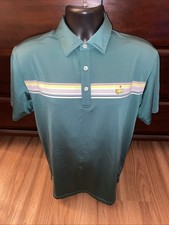 Masters Tech Men's Short Sleeve Green Stripe Performance Golf Polo Shirt Size M