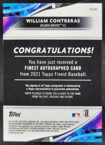 2021 Topps Finest William Contreras Auto #FA-WC RC Atlanta Braves RD2 - Picture 2 of 10