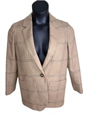 Madewell Larsen Windowpane Blazer Jacket Wool Blend Plaid Check Camel Tan Size S