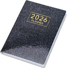 2026 Mini Pocket Planner Calendar 4"x3" for Purse PU Leather Starlight Black