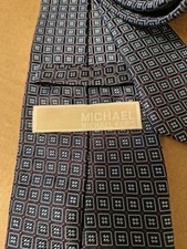 Michael Kors Men's Silk Geometric Textured Tie Navy Purple Woven Logo Accent