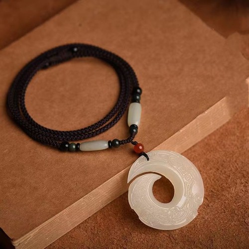 Collar colgante de dragón de jade blanco natural suéter cadena joyería para hombres mujeres - Imagen 2 de 4