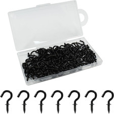 120 Pcs 1/2" Black Ceiling Cup Hooks Screw Hooks with Plastic Box  Copper Plate