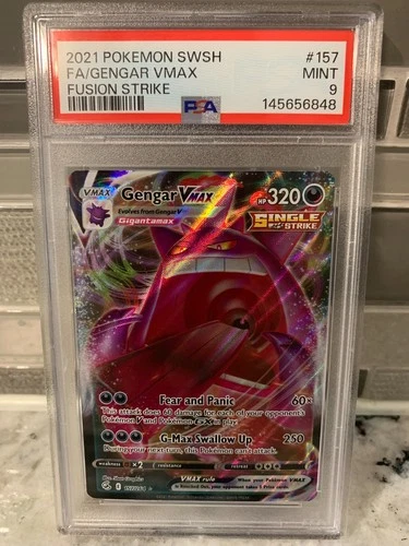 PSA 9 MINT Gengar VMAX 157/264 Swsh08: Fusion Strike Holo Pokémon Trading Card
