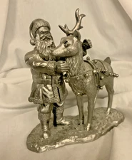 Michael Ricker Pewter Santa At Play Series ‘Santa, Reindeer’. 1995