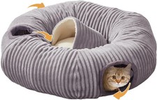Cat Tunnel Bed for Indoor Cat Donut Tunnel Toy with Washable Circle Cushion
