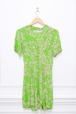 Faithfull The Brand Laurel Green Floral Mini Dress Puff Sleeve Sz S Euro Summer