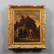 Dipinto Antico La Presentazione Olio su Tela Scuola Francese '800 Originale