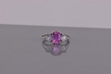 Samuel Aaron Sterling Silver Pink Sapphire White Topaz Band Ring 925 Sz: 7