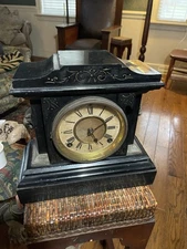 Antique Slate / Metal Antonia Mantle Clock- Early 1900s - Very Good