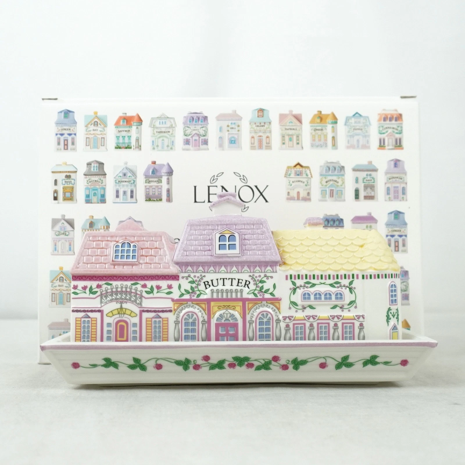 Lenox Spice Village Purple/Pink/Yellow Houses Covered Butter Dish Porcelain
Opens in a new window or