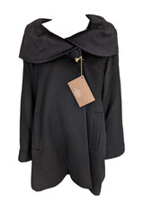 Cinzia Rocca Italy Black Lana Virgin Fleece Wool Short Coat Shawl Collar, 6, Nwt