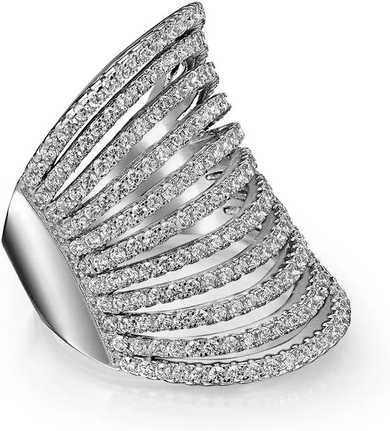 Semplice Romantico Grande Pavé Zirconia Cubica Elegante Anello Armatura Completo - Immagine 4 di 4