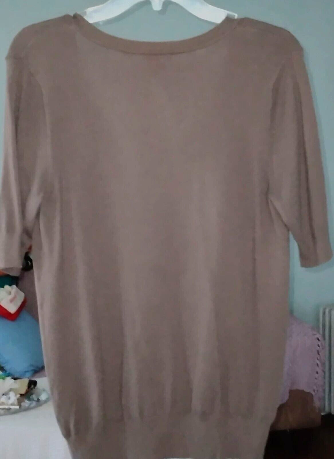 Button front cardigan, M, V-neck, solid, brown, s… - image 3