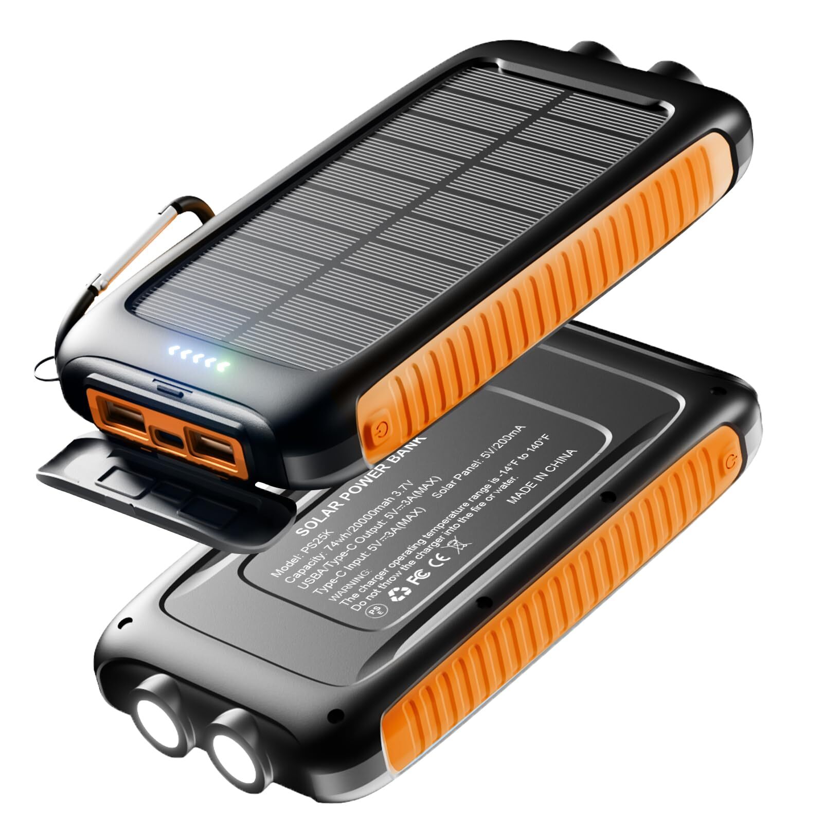 20000mAh Solar Power Bank - Portable Charger with External Battery